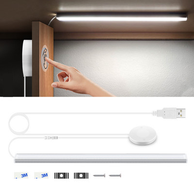 5 V USB caurlaidīgs koka kustības sensora LED sloksnes skapis, rokas slaucīšanas pieskāriens, regulējams alumīnija nakts gaismas stienis virtuvei