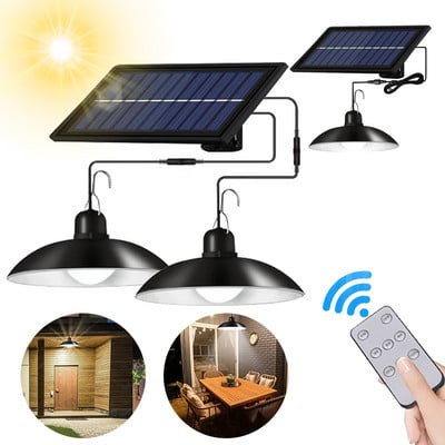 Lampă solară suspendată în aer liber Candelabru solar cu LED IP65 Lampă LED rezistentă la apă Lampă solară cu două capete Telecomanda pentru curte de grădină