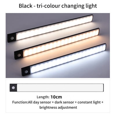 Naktinė šviesa 20/30/40 cm Itin plona LED šviestuvų spintelė šviesos judesio jutiklis, belaidis c tipo, skirtas virtuvės miegamojo spintos apšvietimui