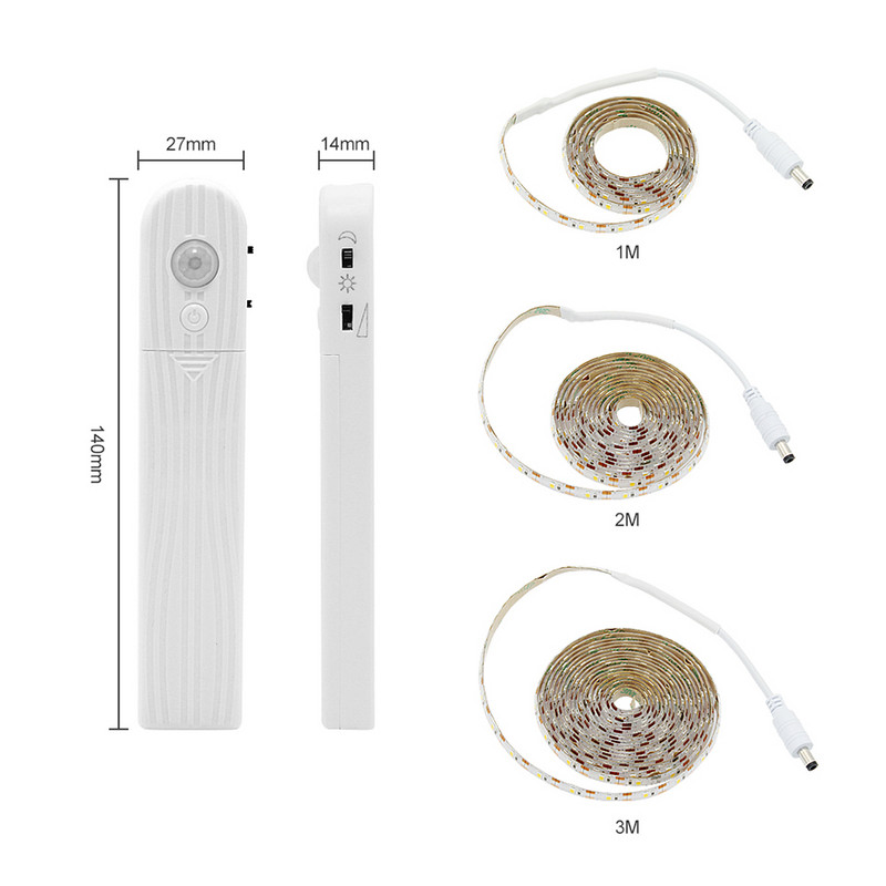 Naujas PIR judesio jutiklis LED lova spinta naktinis apšvietimas 1M 2M 3M pritemdoma lanksti LED juostinė lempa AAA baterijos maitinimas spintos laiptams