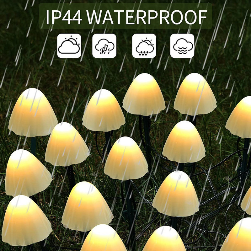 10/20/30 LED-es napelemes gombafüzér lámpák kültéri vízálló tündérlámpák az udvarhoz kerti teraszhoz esküvői karácsonyi dekoráció