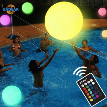 2PC 40CM LED светеща плажна топка Дистанционно управление 16 цвята Водоустойчива надуваема плаваща светлина за басейн Лампа за парти в двора