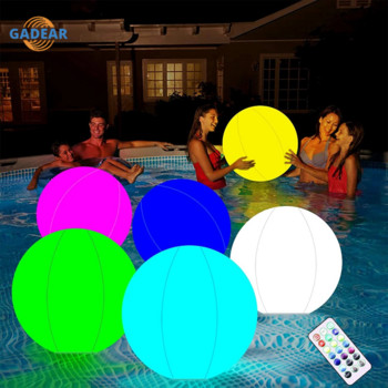 2PC 40CM LED светеща плажна топка Дистанционно управление 16 цвята Водоустойчива надуваема плаваща светлина за басейн Лампа за парти в двора