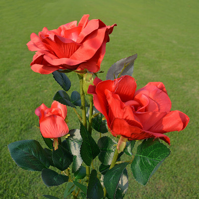 3 LED saules ziedu gaismas rožu zieds ar lapu lampu dārza dekorēšanai āra ūdensnecaurlaidīga zāliena ainavas lampa pagalma iekšpagalmam