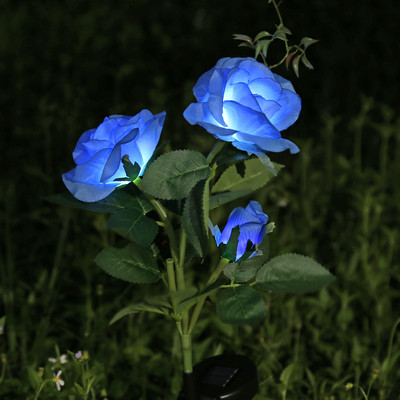 3 LED saules ziedu gaismas rožu zieds ar lapu lampu dārza dekorēšanai āra ūdensnecaurlaidīga zāliena ainavas lampa pagalma iekšpagalmam