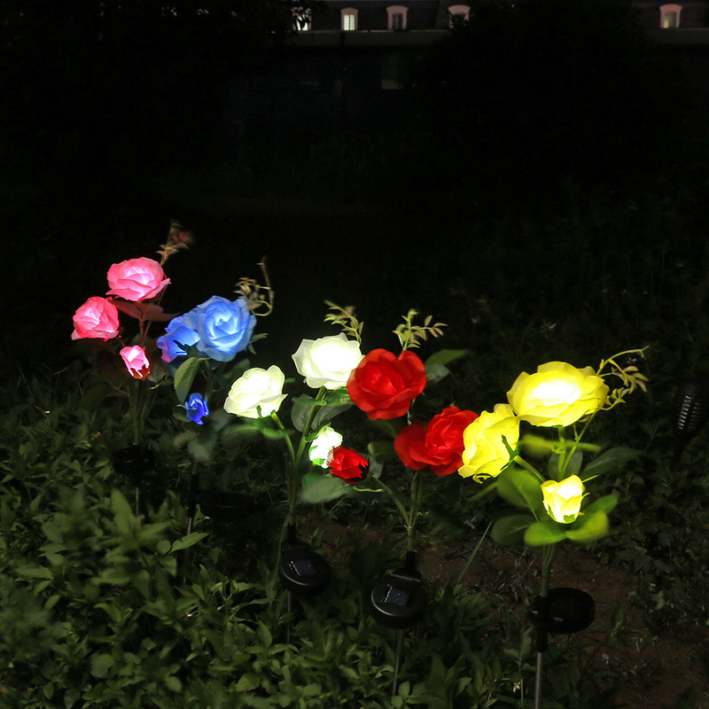 3 LED saules ziedu gaismas rožu zieds ar lapu lampu dārza dekorēšanai āra ūdensnecaurlaidīga zāliena ainavas lampa pagalma iekšpagalmam