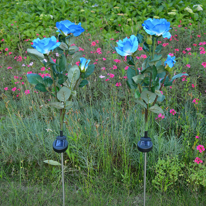 3 LED saules ziedu gaismas rožu zieds ar lapu lampu dārza dekorēšanai āra ūdensnecaurlaidīga zāliena ainavas lampa pagalma iekšpagalmam