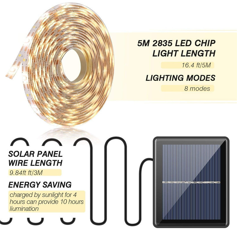5M 150LEDs RGB/topla bijela solarna LED svjetiljka Niz 8 načina Vodootporan IP67 Fleksibilna solarna LED bajkovita svjetla Vanjska vrtna rasvjeta