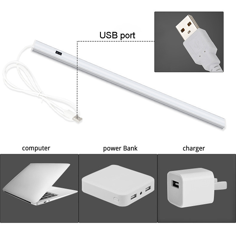 5V USB Led szekrény Világos kézi seprő érzékelő rúd Kemény vitrin Laminált szekrény alatt Konyha pult Konyha pult polc csatlakozó