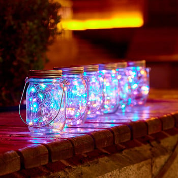 6PCS 20 светодиода Fairy Light Solar за Mason Jar Lid Insert Променящ цвета градински декор Коледни светлини Външен сватбен декор