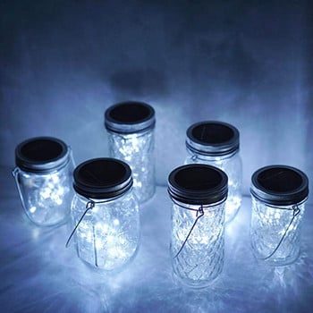 6PCS 20 светодиода Fairy Light Solar за Mason Jar Lid Insert Променящ цвета градински декор Коледни светлини Външен сватбен декор