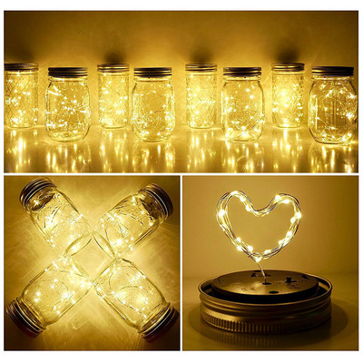 6 vnt., 20 šviesos diodų „Fairy Light Solar“, skirtas „Mason Jar“ dangtelio įdėklui, keičiantis spalvą sodo dekorui Kalėdų žibintai lauko vestuvių dekoras