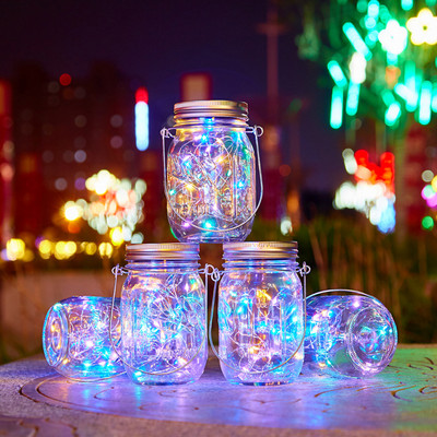 6 vnt., 20 šviesos diodų „Fairy Light Solar“, skirtas „Mason Jar“ dangtelio įdėklui, keičiantis spalvą sodo dekorui Kalėdų žibintai lauko vestuvių dekoras