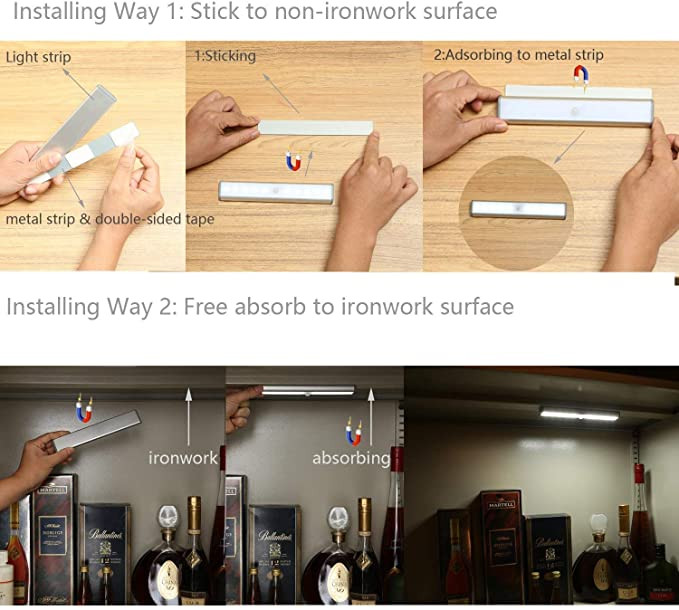 6/10 LED svjetlo za ormarić PIR senzor Svjetlo za kuću Svjetlo senzora pokreta Garderoba Krevet Lampa LED noćno svjetlo za ormarić Kuhinja