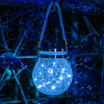 Κρεμαστά ηλιακά φώτα Crackle Glass Globe LED Φωτάκια Βάζου Διακόσμηση κήπου Αδιάβροχο εξωτερικού χώρου για Αίθριο αυλή Fence Post Deck _WK