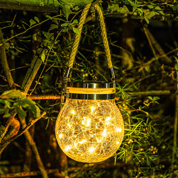 Κρεμαστά ηλιακά φώτα Crackle Glass Globe LED Φωτάκια Βάζου Διακόσμηση κήπου Αδιάβροχο εξωτερικού χώρου για Αίθριο αυλή Fence Post Deck _WK