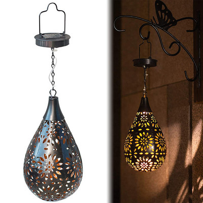 LED retro kerti napelemes lámpa fém üreges árnyékvetítés függő lámpás kültéri vízálló napelemes táj fényes kerti dekoráció