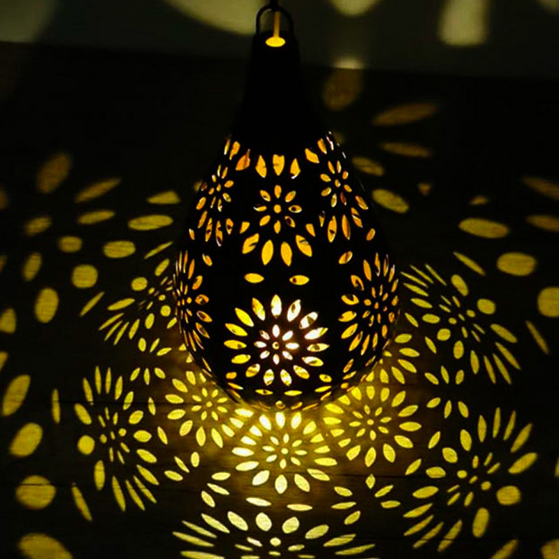 LED retro kerti napelemes lámpa fém üreges árnyékvetítés függő lámpás kültéri vízálló napelemes táj fényes kerti dekoráció