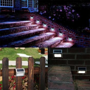 Ηλιακό φως 3LED Φωτιστικό για σκάλες εξωτερικού χώρου κήπου Αδιάβροχο από ανοξείδωτο ατσάλι Ηλιακό φωτιστικό τοίχου LED εξοικονόμησης ενέργειας