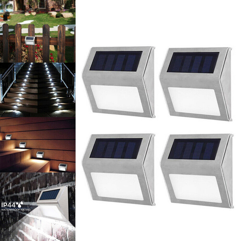 Solar Light 3LED kültéri kerti út lépcső lámpa vízálló rozsdamentes acél energiatakarékos LED napelemes fali lámpa