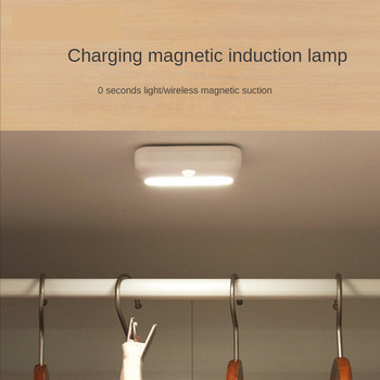 Светлина със сензор за движение Безжична LED нощна лампа USB лампа за спалня Декорация на стая Детектор за светлина на шкафа Стълбища Коридор Килер