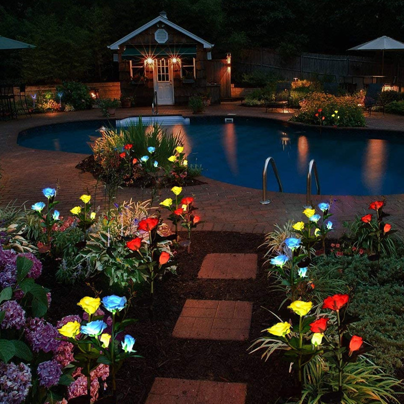 Solarne vrtne svjetiljke Simulacija ružinih svjetiljki IP65 Vodootporna LED solarna ukrasna cvjetna svjetiljka za prilaz stazi vrtne terase