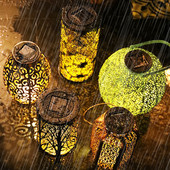 Retro LED solárna lampa s dutým lampášom, ručná závesná projektorová lampa, vonkajšia záhrada, vodotesná trávniková krajina