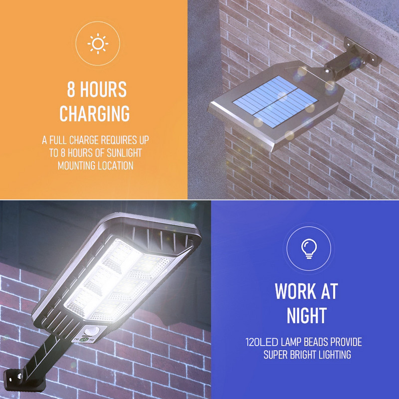 10000 W napelemes utcai lámpák kültéri napelemes lámpa 3 fény üzemmódú vízálló mozgásérzékelő biztonsági világítás a kerti teraszhoz, út udvarhoz