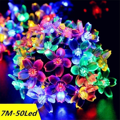 Vyšnių žiedų gėlių girliandos stygos lemputės saulės baterijos maitinimo sodo lempa 50 šviesos diodų pasakų lemputės vestuvių Kalėdų lauko dekorai