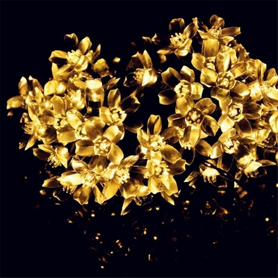 Vyšnių žiedų gėlių girliandos stygos lemputės saulės baterijos maitinimo sodo lempa 50 šviesos diodų pasakų lemputės vestuvių Kalėdų lauko dekorai