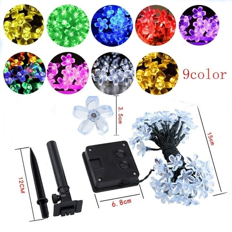 Vyšnių žiedų gėlių girliandos stygos lemputės saulės baterijos maitinimo sodo lempa 50 šviesos diodų pasakų lemputės vestuvių Kalėdų lauko dekorai