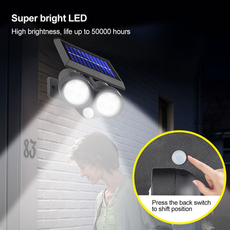 48LED/56COB/64COB Solarna svjetiljka Vodootporna vanjska vrtna svjetiljka Pejzaž Travnjak Ulična dekoracija Svjetlo Indukcijska zidna lampa