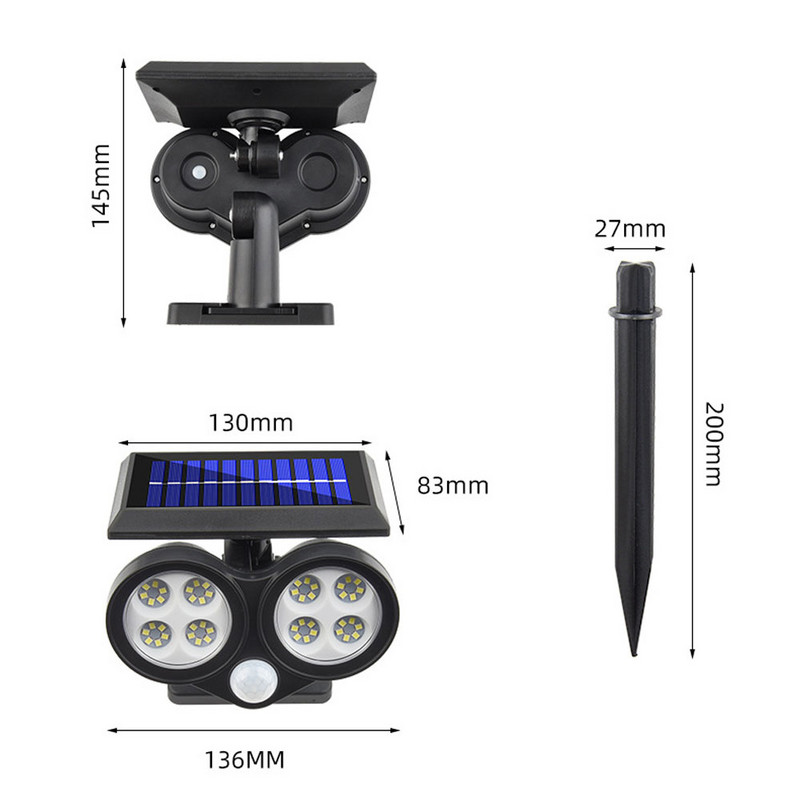 48LED/56COB/64COB Solarna svjetiljka Vodootporna vanjska vrtna svjetiljka Pejzaž Travnjak Ulična dekoracija Svjetlo Indukcijska zidna lampa