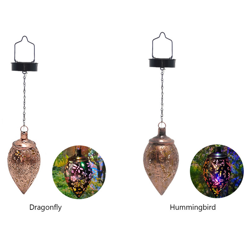 Vintage napelemes kerti lámpás függő vetítőlámpa üreges vas művészet színes vízálló világító díszek gyep udvari dekoráció