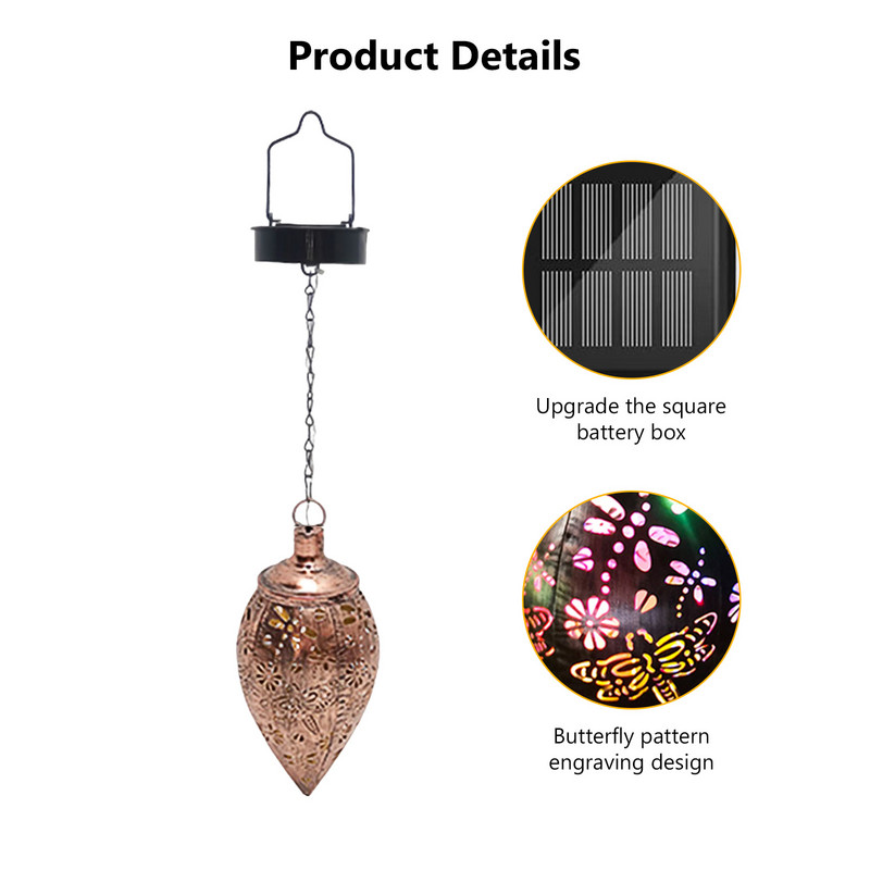 Vintage napelemes kerti lámpás függő vetítőlámpa üreges vas művészet színes vízálló világító díszek gyep udvari dekoráció