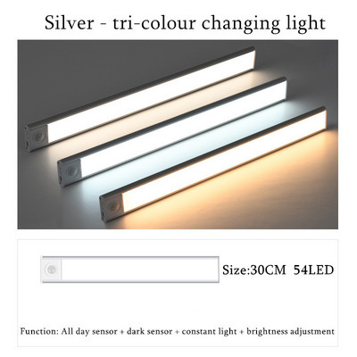 Ultra-tanka noćna svjetiljka Bežični senzor pokreta LED punjiva donja rasvjeta Trobojna svjetiljka za ormar za spavaću sobu