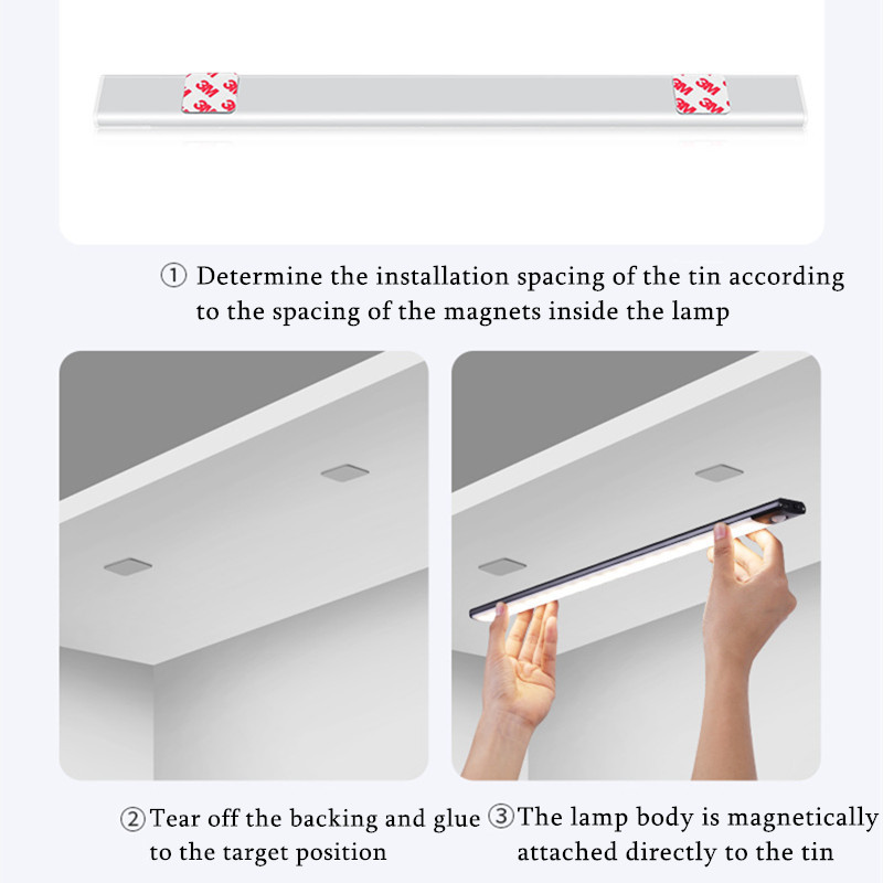 Ultra-tanka noćna svjetiljka Bežični senzor pokreta LED punjiva donja rasvjeta Trobojna svjetiljka za ormar za spavaću sobu