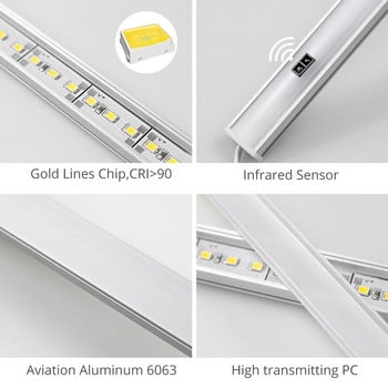 Бяло 12V осветление под шкафа LED сензор за движение Кухненски гардероб Нощни светлини Лампа за шкаф Витрина Осветление за шкаф за гардероб