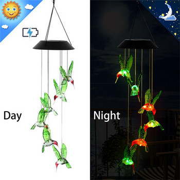 Романтична LED слънчева вятърна камбанка Нощна лампа, променяща цвета си колибри, висяща лампа, водоустойчива външна градина, градински светлини, декор