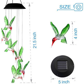Романтична LED слънчева вятърна камбанка Нощна лампа, променяща цвета си колибри, висяща лампа, водоустойчива външна градина, градински светлини, декор