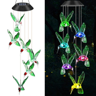 Lumină de noapte romantică cu LED-uri solare de vânt, lampă suspendată, colibri, care schimbă culoarea, lumini de grădină, impermeabile, decor