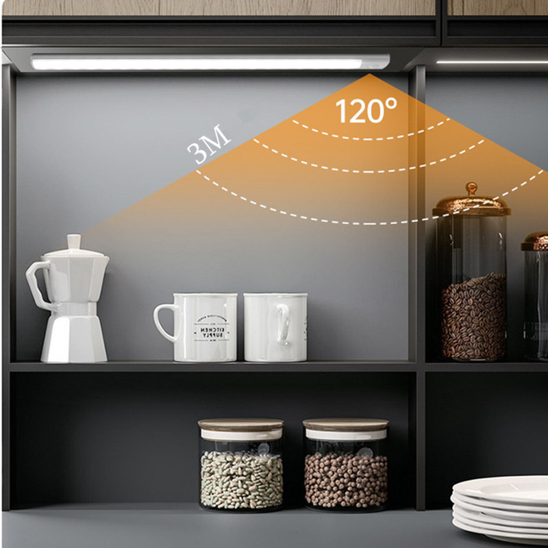 Háromszínű fényerősségű ultravékony szekrény alatti fény mozgásérzékelő hálószoba gardrób éjszakai fény Újratölthető LED vezeték nélküli szekrény lámpa