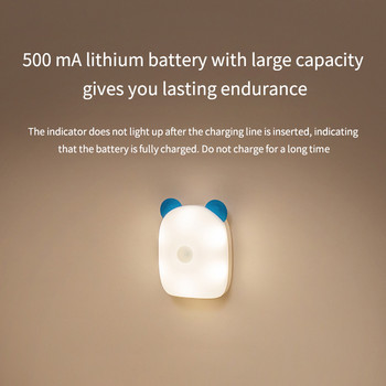 Χαριτωμένος αισθητήρας κίνησης Ντουλάπι νυχτερινού φωτισμού LED USB Φωτισμός Ντουλάπα υπνοδωματίου Ντουλάπα Ντουλάπα ντουλάπα Επαναφορτιζόμενο μαγνητικό φως LED