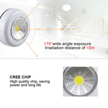 Στρογγυλό φως αφής LED με τροφοδοσία μπαταρίας COB Ασύρματο φωτιστικό τοίχου κάτω από το ντουλάπι Led Εύκολο στη χρήση Νυχτερινά φώτα κουζίνας ντουλάπας για το σπίτι