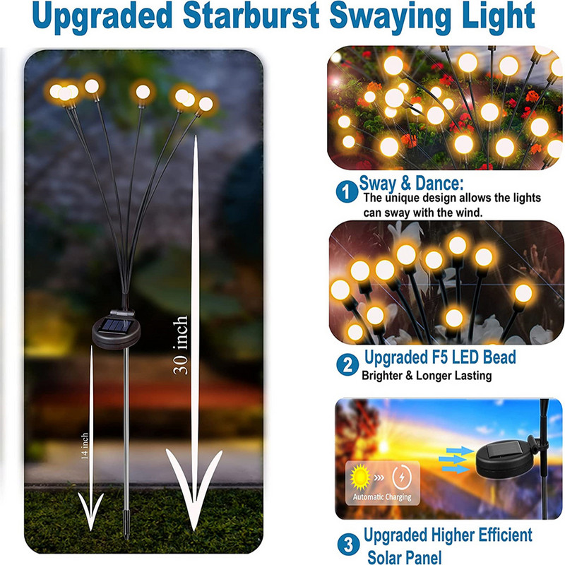 Sunčev prasak zvijezda Leluja svjetlo vjetar puše Vrtno svjetlo Vanjska ukrasna vatrometna lampa krijesnica za uređenje dvorišne staze
