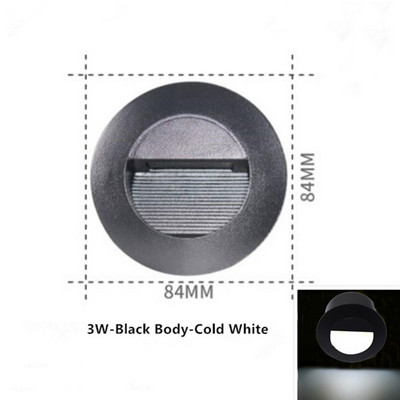 Led laiptų šviestuvai įleidžiami laiptų šviestuvai 3W apvalūs AC85-265V/DC12V lauko ir vidaus vandeniui atsparūs madingi sieniniai kampiniai šviestuvai balta/juoda