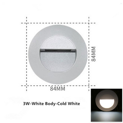 Led laiptų šviestuvai įleidžiami laiptų šviestuvai 3W apvalūs AC85-265V/DC12V lauko ir vidaus vandeniui atsparūs madingi sieniniai kampiniai šviestuvai balta/juoda
