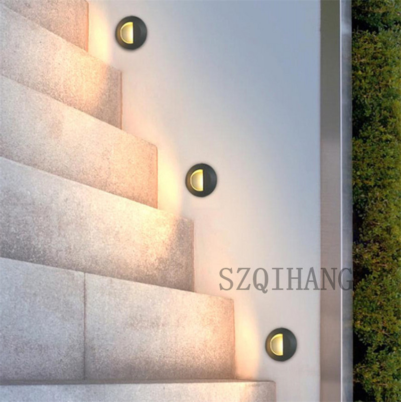 Led laiptų šviestuvai įleidžiami laiptų šviestuvai 3W apvalūs AC85-265V/DC12V lauko ir vidaus vandeniui atsparūs madingi sieniniai kampiniai šviestuvai balta/juoda