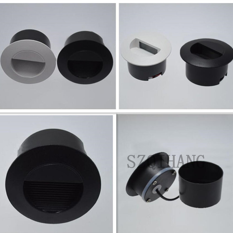 Led laiptų šviestuvai įleidžiami laiptų šviestuvai 3W apvalūs AC85-265V/DC12V lauko ir vidaus vandeniui atsparūs madingi sieniniai kampiniai šviestuvai balta/juoda