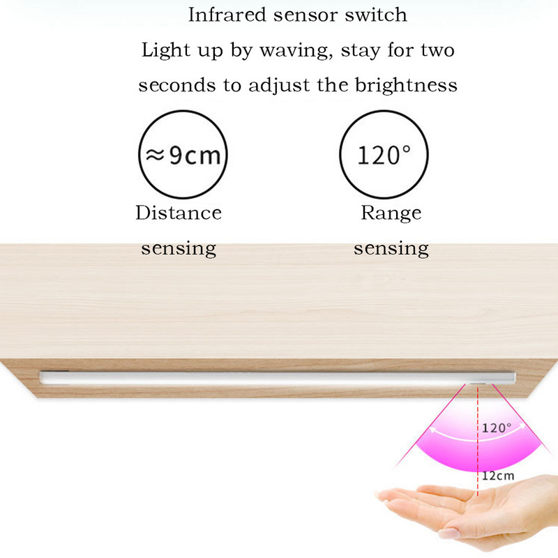 USB maitinamas Smart LED virtuvės apšvietimas 20/30/40/50 cm rankinio šlavimo jutiklio lempa 5 V didelio ryškumo foninis apšvietimas spintoms